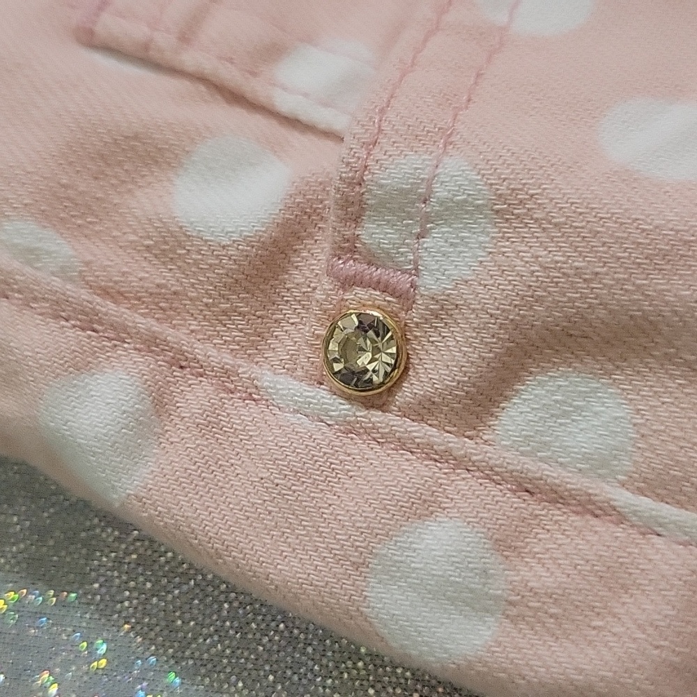 Y2k Vintage Juicy Couture Baby Pink Polka Dot Jean Shorty Shorts Size:31 - Picture 2 of 8